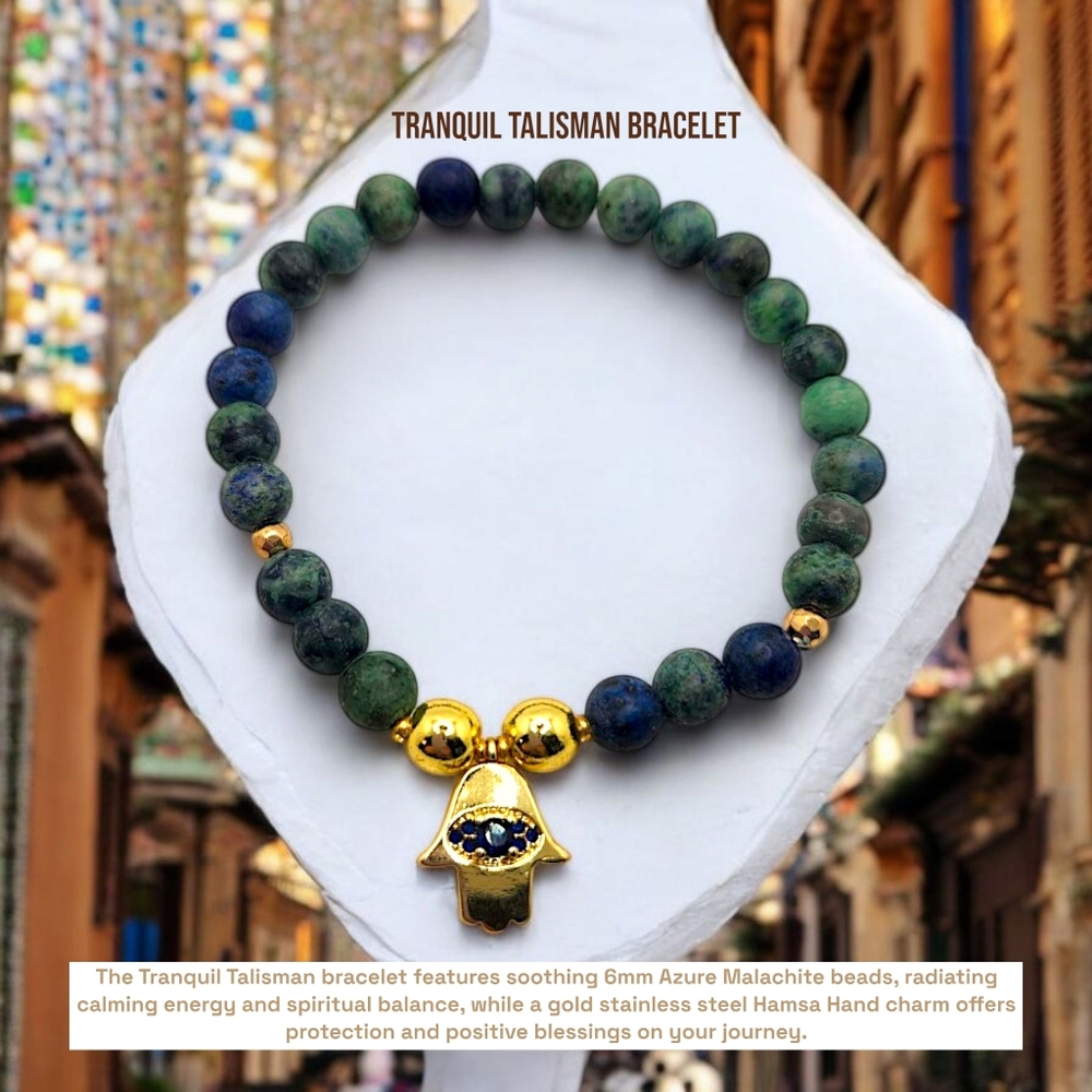 6 mm Azure Malachite Hamsa Hand bracelet
